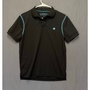 LAIRD performance polo Black and aqua stitching‎ sz S performance classic casual